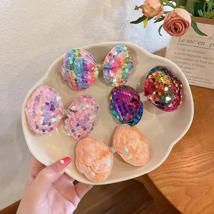 Pinces à cheveux longues à paillettes de couleur dégradée, 5 pièces, grand nœud, pour filles et enfa