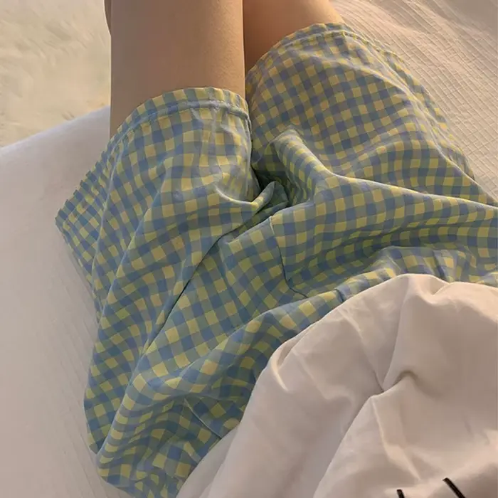 Letné šortky voľne padnúce pyžamo jemná bavlna ženy šortky dole nohavice mäkké Plaid tlačené Spwear nohavice ženy pyžamo nohavice