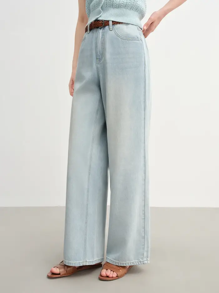 DUSHU jean de couleur claire été 2025 nouveau Style à la mode tout-match taille haute rayé couture p