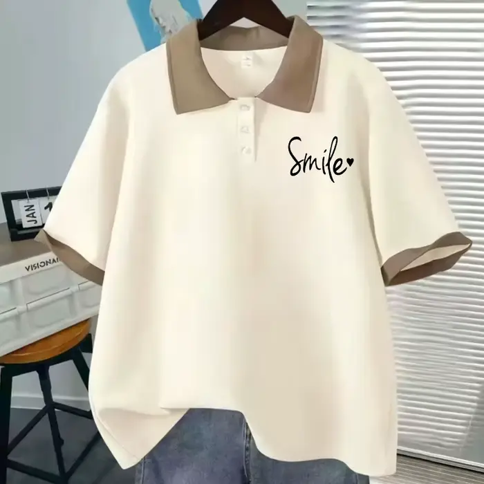 Polo ample japonais à manches courtes, T-shirt tendance, doux et mignon, imprimé de dessin animé, ét