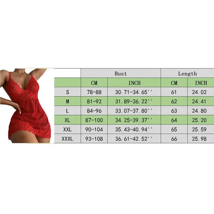 Ensemble de lingerie rouge en dentelle pour femme, nuisette transparente à col en V profond et string, lingerie intime