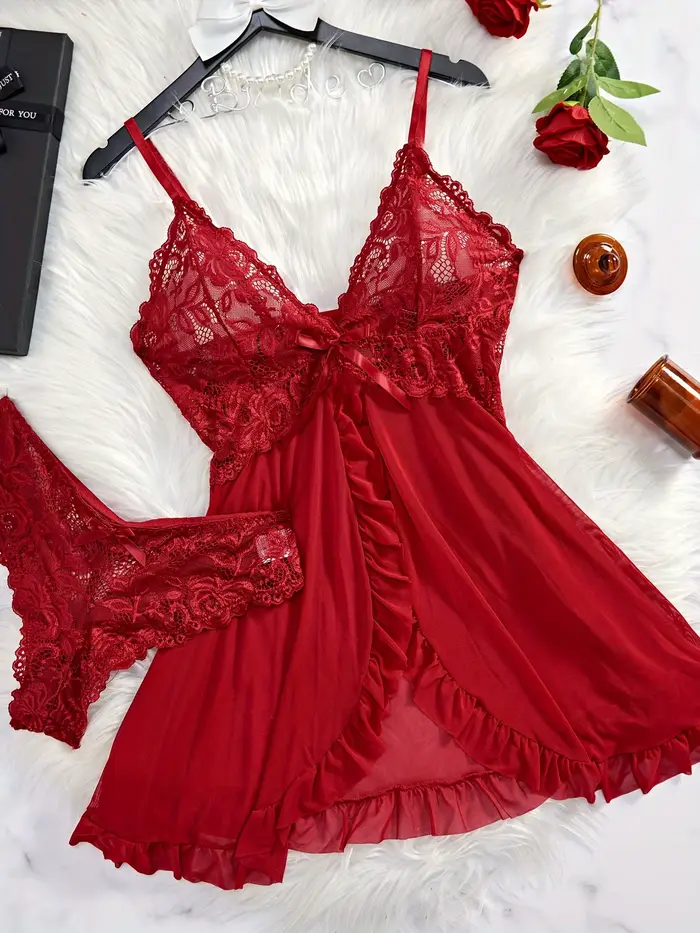 Dámske čipky spodná bielizeň Set, Sexy nočná košeľa, Romantická prehrabaná nočná košeľa, Jemné nohavičky, Nový trendový darček, Luxuriou