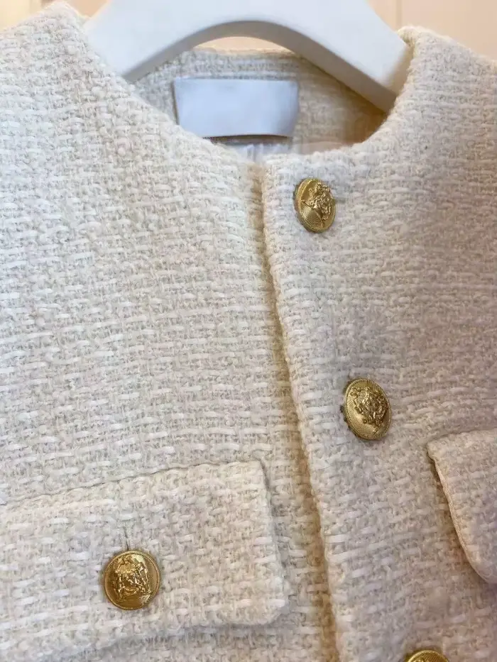 Manteaux coréens pour femmes, veste en laine française Tweed, mode haut de gamme, boutons dorés, cou