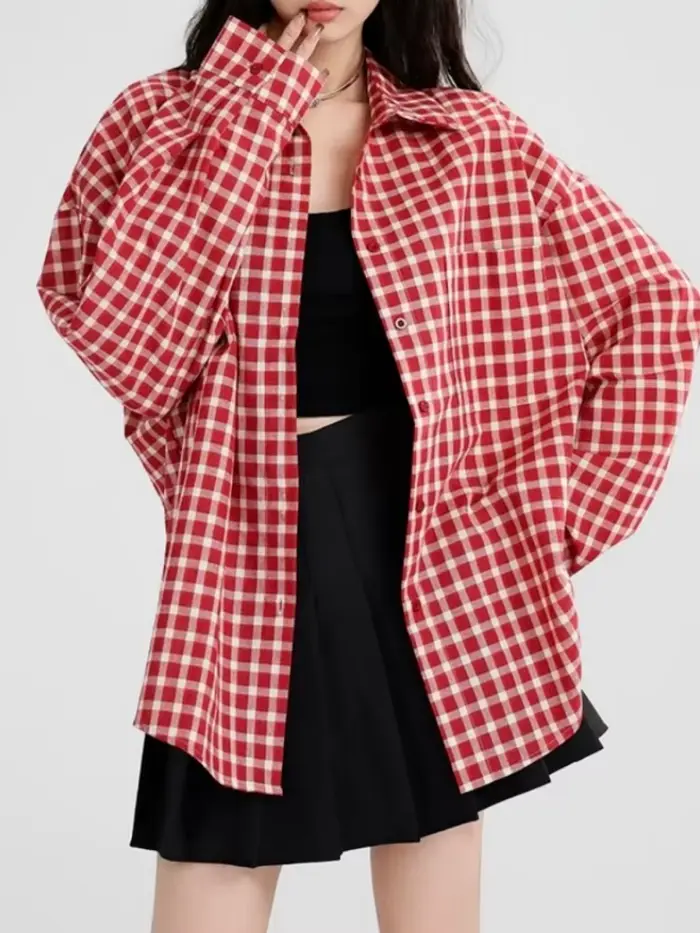 Y2K juniorská dámska patchworková košeľa z polyesterovej bavlny pre streetwear príležitostné príležitosti