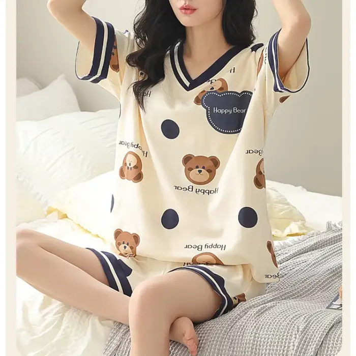 Pyjama avec coussinets de poitrine pour femmes en coton et polyester kawaii ours design détente étudiants vêtements de nuit mignons pour occasions spéciales