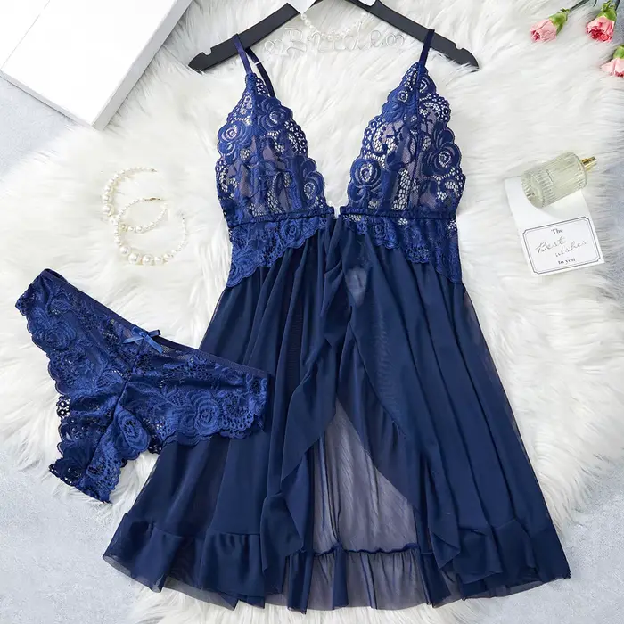 Lingerie de nuit transparente féminine en nylon et élasthanne avec col en V pour femmes, lingerie sexy pour occasions spéciales et nuits chaudes d'été