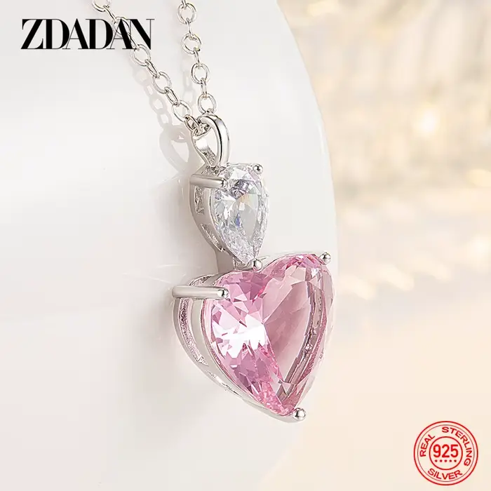 ZDADAN 925 strieborný ružový zirkónový náhrdelník reťaze pre ženy módne šperky
