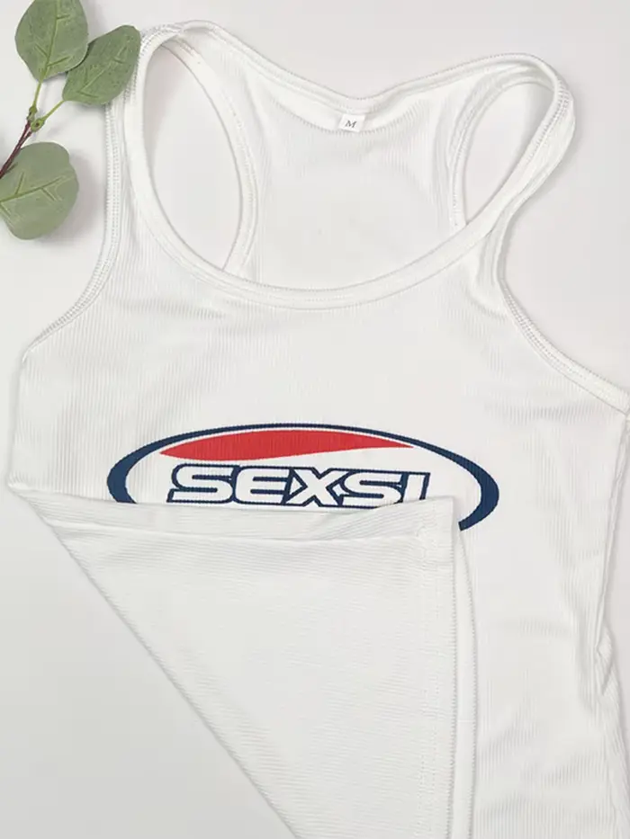 Y2K tielko s bielym výstrihom Coquett tenké ramienka Gyaru topy Acubi módny top pre ženy Sexy s potlačou písmen
