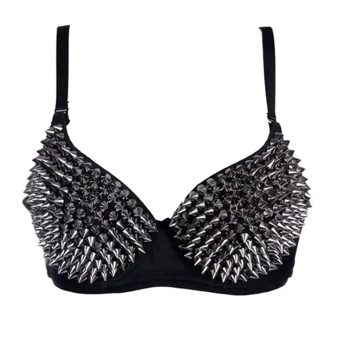 Strieborné nity Punk Rave Bralette Gotická Lingerie Podprsenka Sexy Push Up Top Diskotéka Ples Bar Móda Horúce Podprsenky pre Ženy