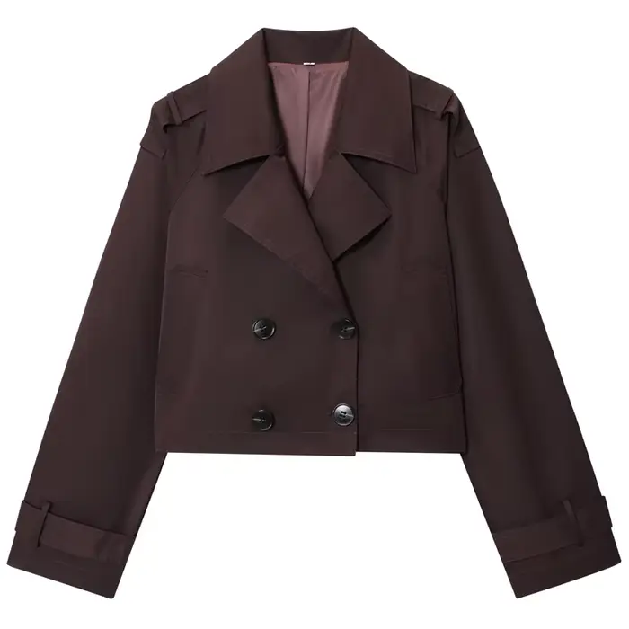 HXAO – Trench-Coat court marron chocolat pour femme, manteaux surdimensionnés à manches longues, ves