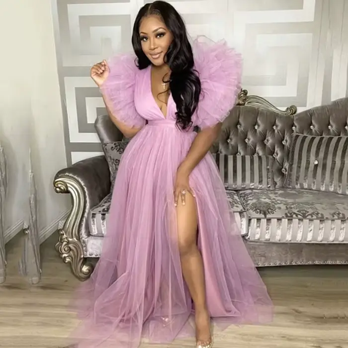 Robe de soirée en mousseline de soie blanche pour femmes, manches courtes, col en V, grande taille,