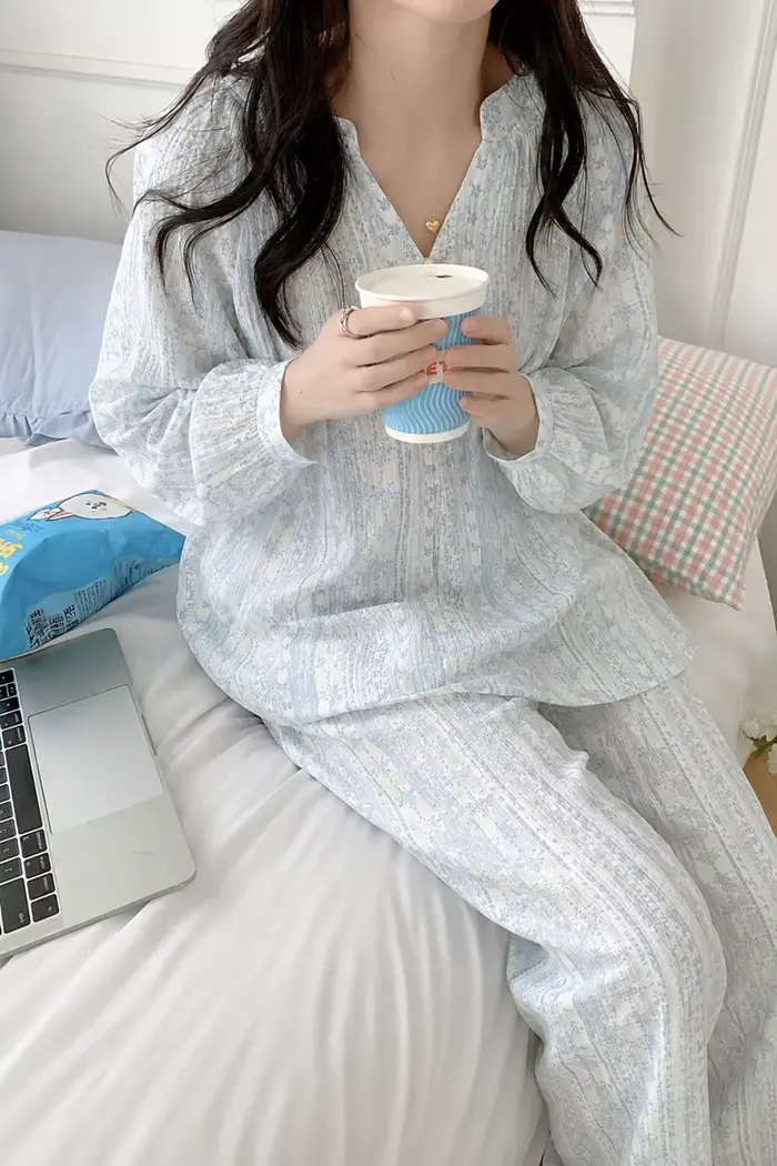 Letné pyžamo pre ženy pletené z jednoduchého a ležérneho polyesteru pre letné noci relax a jarnú relaxáciu