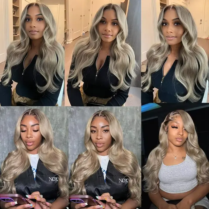 Paruíza z ľudských vlasov s vlnami, ombré blond s farbeným koreňom, čipková čelo pre ženy na špeciálne príležitosti