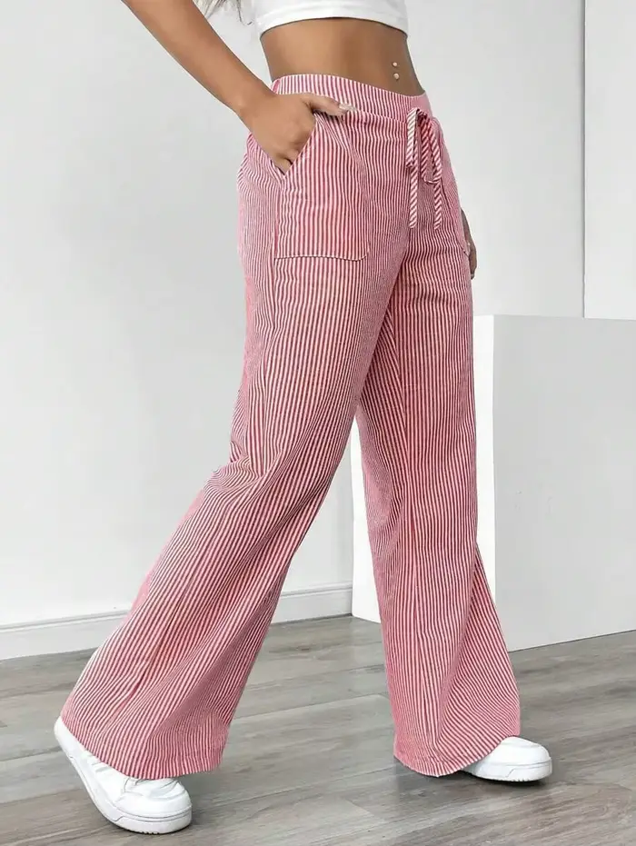 Nouveau pantalon rayé 2026 décontracté et polyvalent, style streetwear, coupe ample et large pour fe