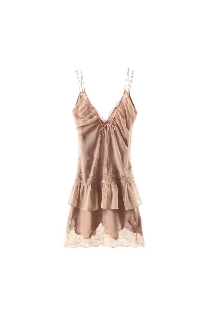 Ensemble de lingerie en dentelle de chiffon pour femme, mini-robe sexy à bretelles spaghetti et déco