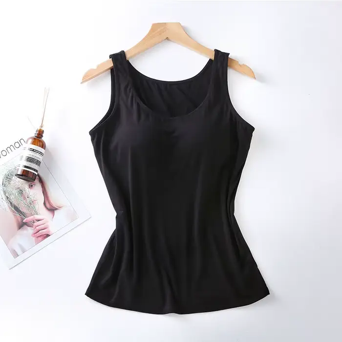 2023 Débardeur pour femme avec soutien-gorge intégré Col Gilet Couleur unie rembourré Slim Fit Débar