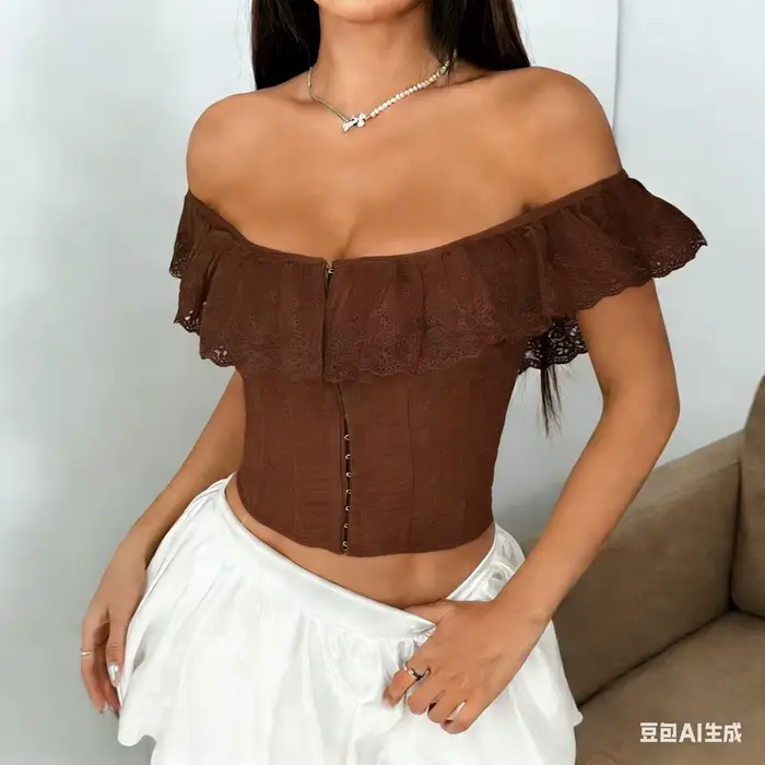 Bustier polyester tricoté avec fermeture avant pour femmes style cottagecore occassions quotidiennes et spéciales