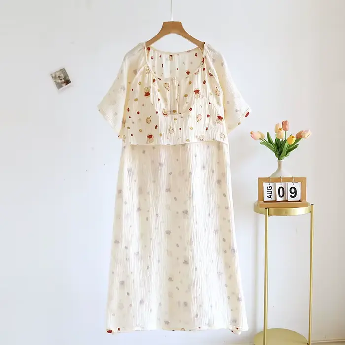 Dámske bavlnené nočná košeľa základné kolo krku koleno dĺžka elegantné špeciálne príležitosti horúcej noci