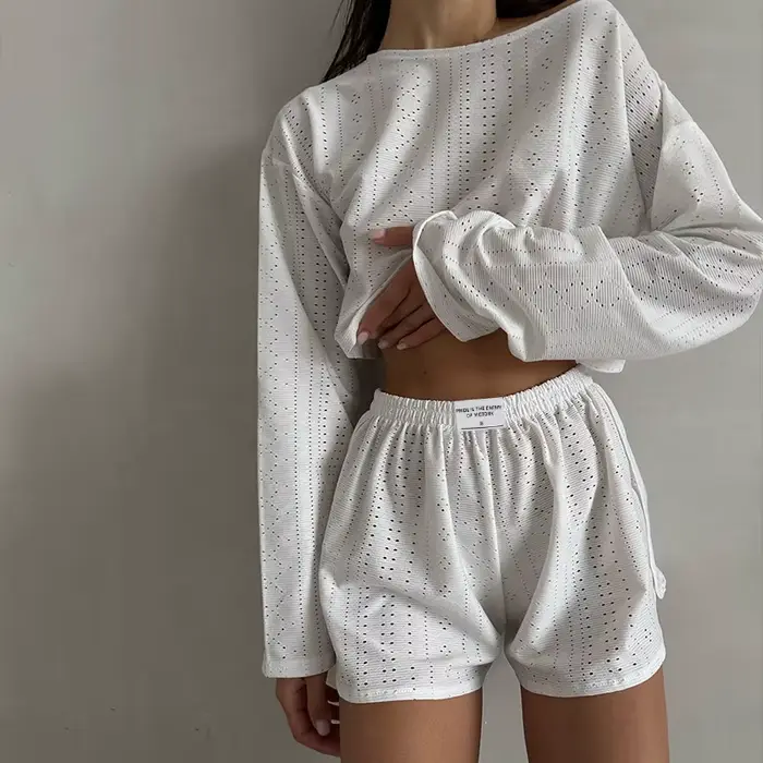Dámske pyžamový set, Sleepwear, dlhý rukáv topy s šortky, domáce oblečenie, 2-dielna sada, relaxačné oblečenie, jar