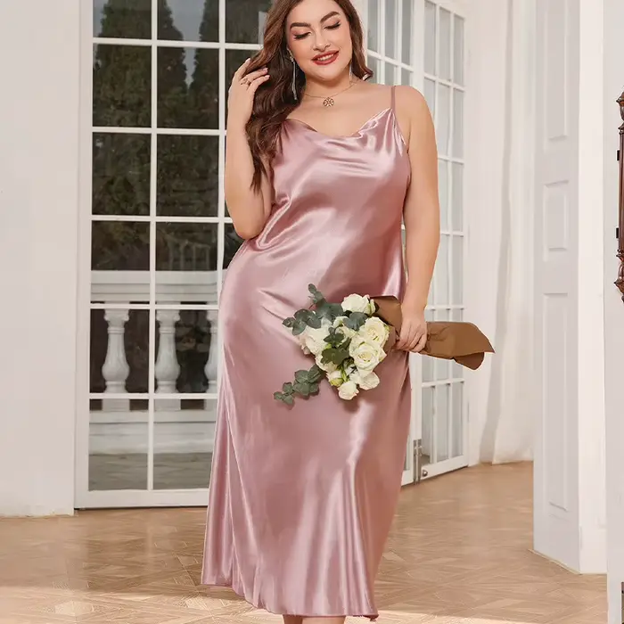 2025 nouvelles femmes à la mode Sexy grande taille 2XL longue soie semblable fronde chemise de nuit 
