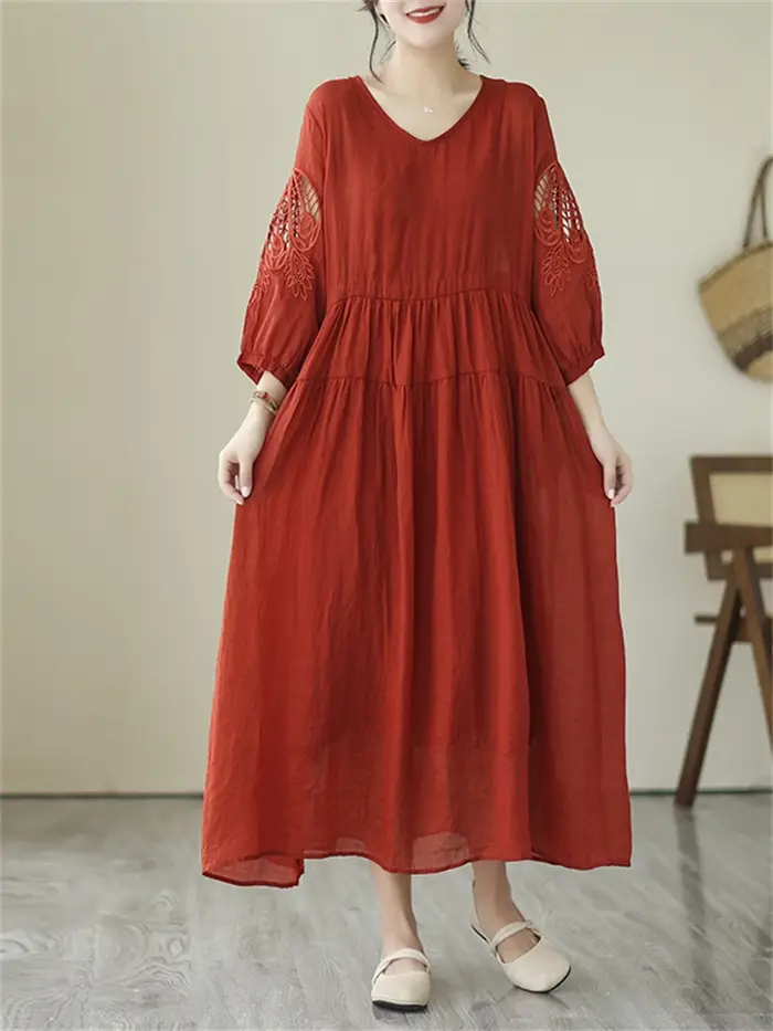 Robes d'été vintage de couleur unie pour femmes 2026 – Robe longue décontractée et respirante, éléga