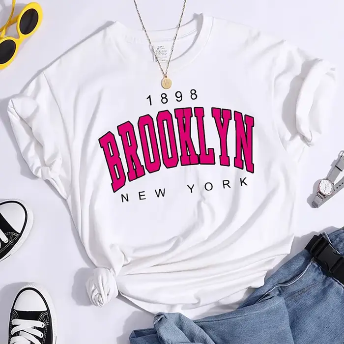 2024 Nové Letné Dámske Tričko 1898 Brooklyn New York Potlač Krátky Rukáv Tričká Teplé Neformálne Streetwear Hip