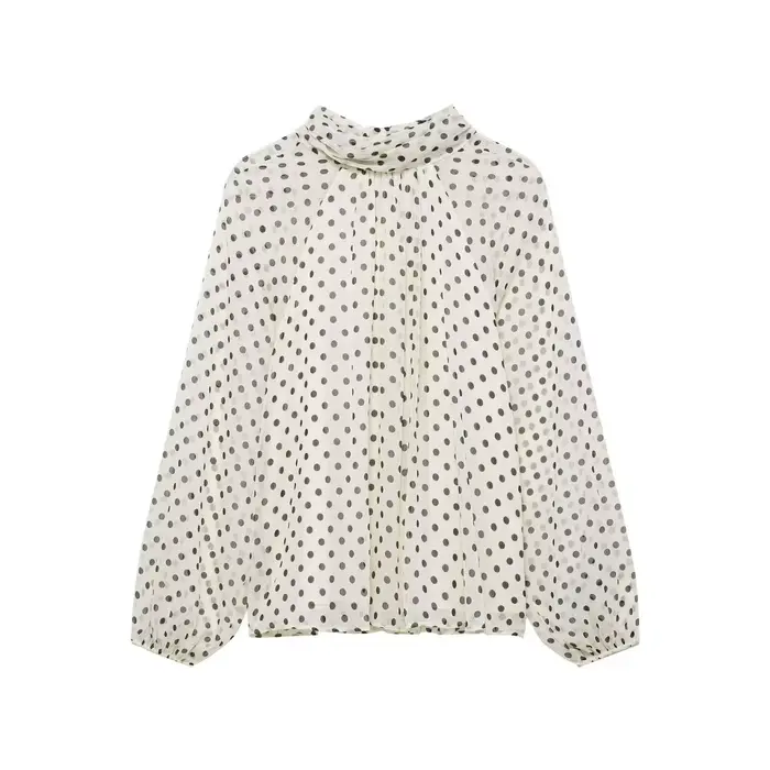 Chemise à manches longues à pois pour femmes, mode printemps automne, chemise à nœud à lacets, chemi