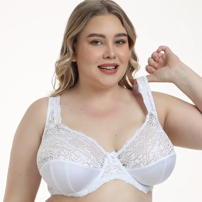 Elastanová a polyamidová nočná podprsenka s kvetinovou čipkou pre ženy plus veľkosti a šálky E F G H I špeciálne romantické príležitosti