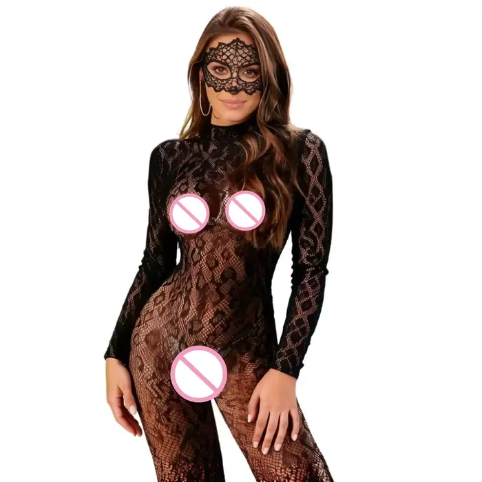 Dámske spodná bielizeň Leopard Vintage módne čipka-up obleky čierna Sexy Slim body Streetwear kombinézu s dlhými rukávmi nahé späť tvarovanie