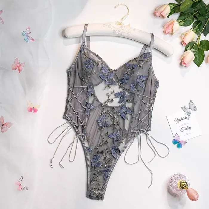 Sexyporno – sous-vêtements en dentelle pour femmes, body corse, maille, vêtements de nuit, bretelles