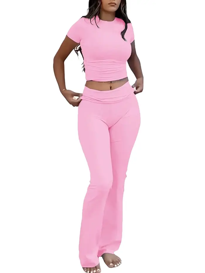 Tenue d'entraînement deux pièces décontractée pour femmes, manches courtes, taille haute, pantalon é