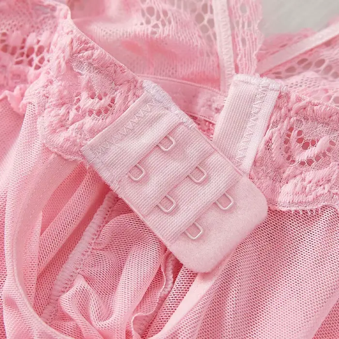 Sexy spodná bielizeň pre ženy, košieľka a nohavičky v priehľadnej ružovej čipke, sexy a romantické nočné oblečenie s výstrihom, neodolateľné pokušenie