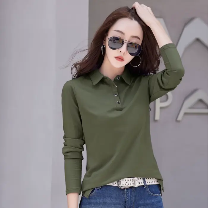 Automne nouveau en basique t-shirt à manches longues coton grande taille coton Polo t-shirt femmes b