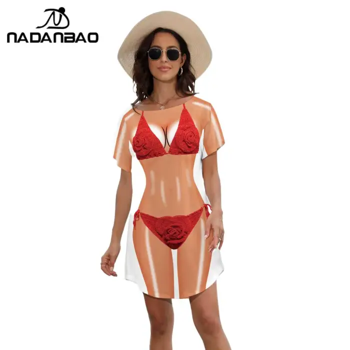Nadanbao dámske morská panna bikini telo vzor tričko šaty leto