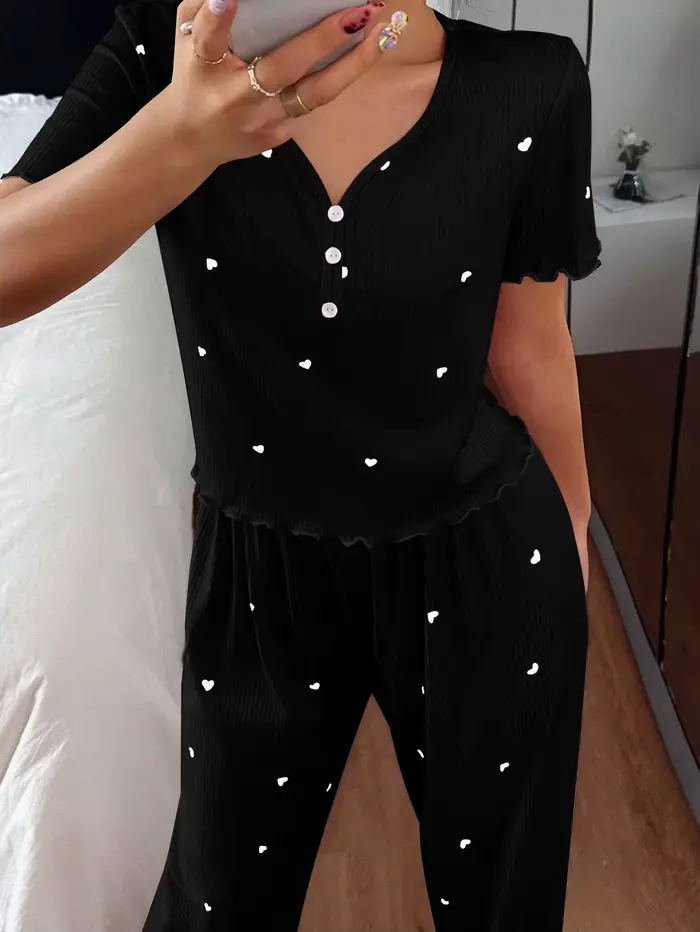 Štýlové dámske pyžamo letné základy s V-neck nohavice dĺžka členku pletené polyester elastan
