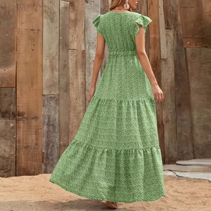 Plážový štýl polyesterové dlhé šaty s kvetinovým vzorom patchwork pre ženy junior jarné letné špeciálne príležitosti