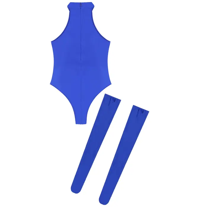 Lesklé dámske body, vysoký golier, bez rukávov, jednofarebné, trikot, plážové oblečenie, nočný oblek so stehnom