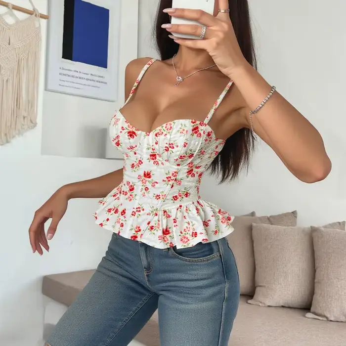 Dámske francúzske korzet tielko, s popruhmi, nepravidelný fit, streetwear štýl, sexy, bez chrbta, šnúrky, s veľryby, tesné