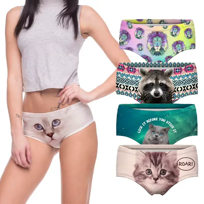 Sexy ružové 3D mačacie nohavičky pre ženy