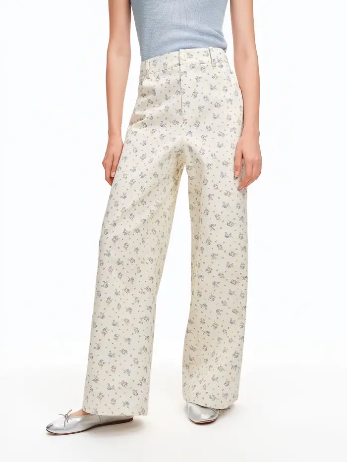 DUSHU 2026 – Pantalon droit en coton 100 % à imprimé floral frais pour femme – Pantalon décontracté