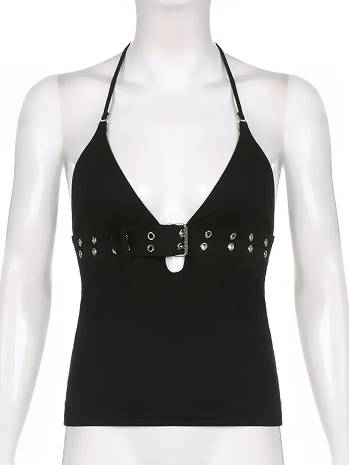 Y2k – haut court à bandes noir, dos nu, à lacets, mignon, fête, plage, été, sweat-shirt pour femmes,