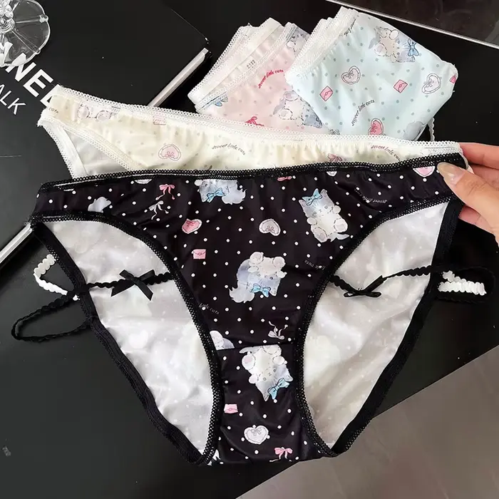 Dievčatá nohavičky tenké Sexy japonská roztomilá mačka ženy sklzy ľad hodváb dáma tangá spodná bielizeň žena nízky pás G tangá Spodná bielizeň