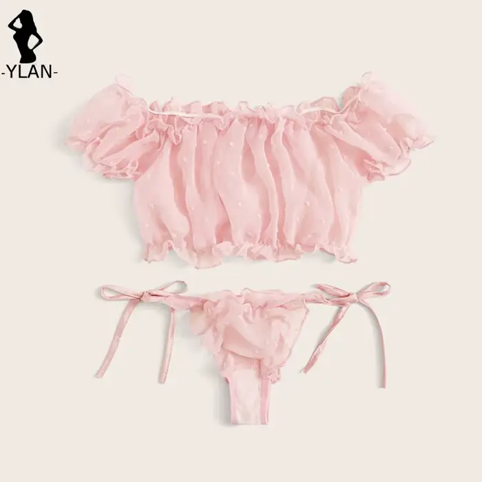 Ensemble de lingerie intime sexy en polyester et élasthanne avec imprimés de points pour femmes, sous-vêtements féminins élégants et confortables pour occasions spéciales