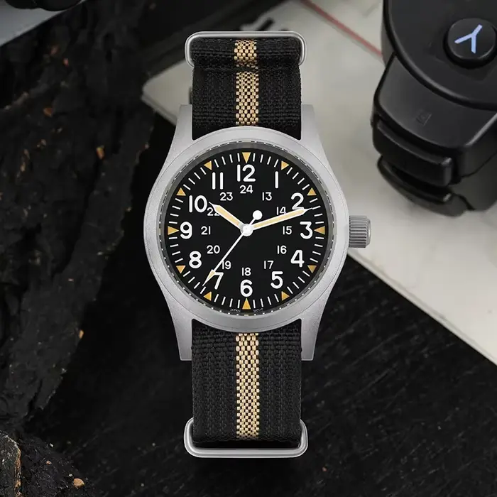 Militado ML05 38mm montre militaire mis5 2035 mouvement bombé saphir cristal C3 vert lumineux 10Bar 