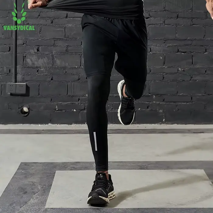 VANSYDICAL pantalons de Compression hommes collants de course avec rayé réfléchissant basket-ball Le