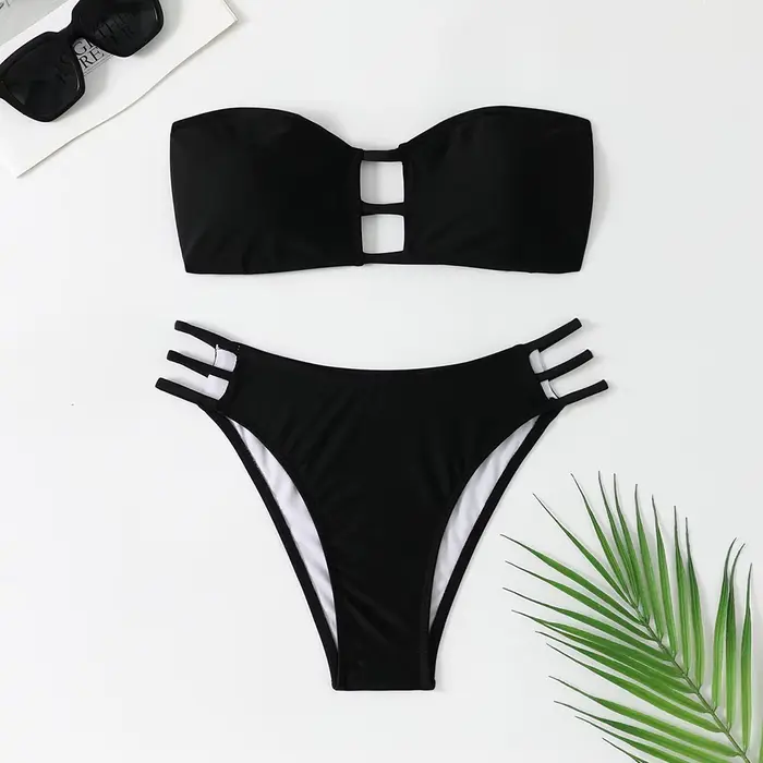 Été Bandeau Bikini 2025 femmes Sexy évider dos nu pansement taille haute maillot de bain brésilien m
