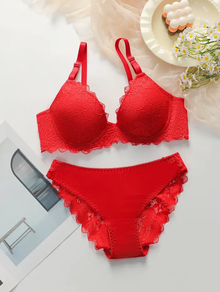 Sada 2 ks v čipke a červenej bavlne, sexy a biela bielizeň set, dámske spodné prádlo set, J3431