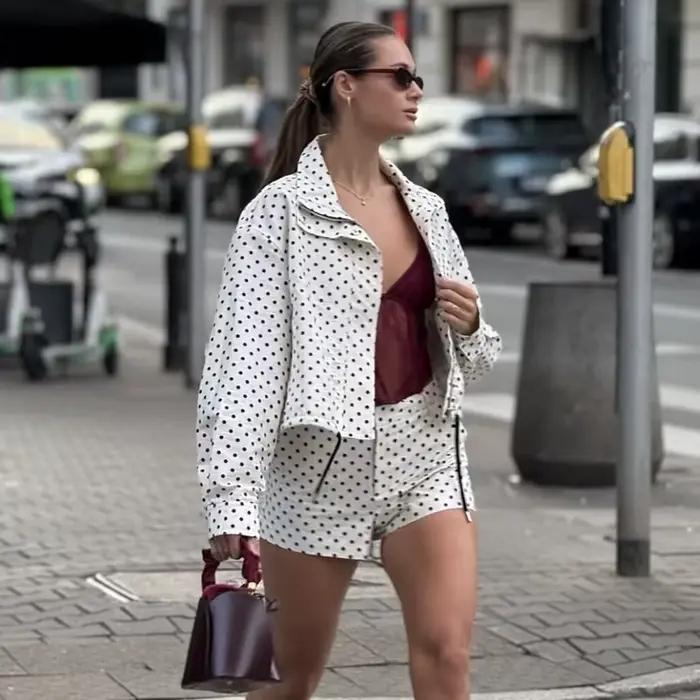 MUJER bodkovaná bomber bunda pre ženy oversized polosezónna