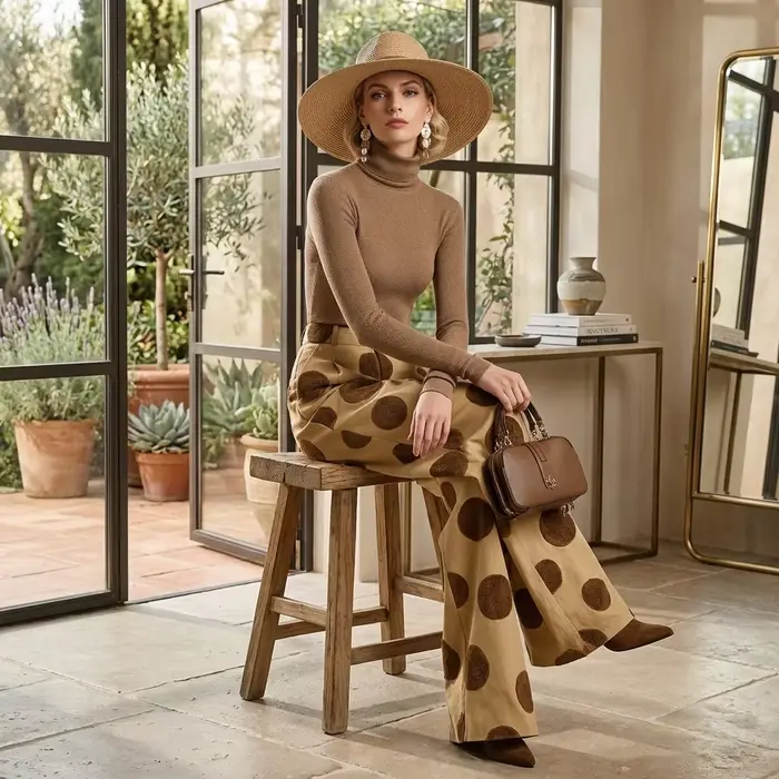 Pantalon large vintage à pois Yeezzi pour femme, nouvelle collection 2026, taille haute, plissé, ave