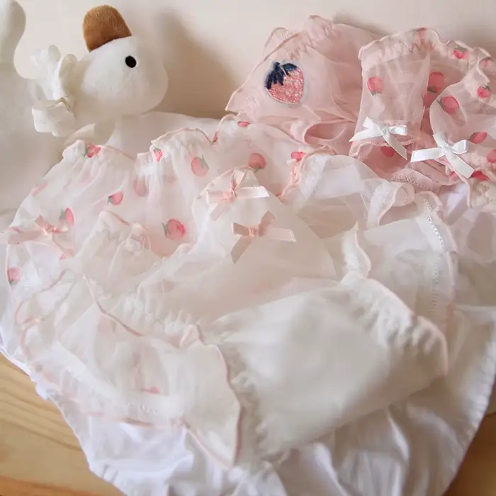 Culottes en dentelle Pure Desire Pink Sweetheart en élasthanne et nylon avec motif fraises et nœud détachable pour adolescentes occasions spéciales